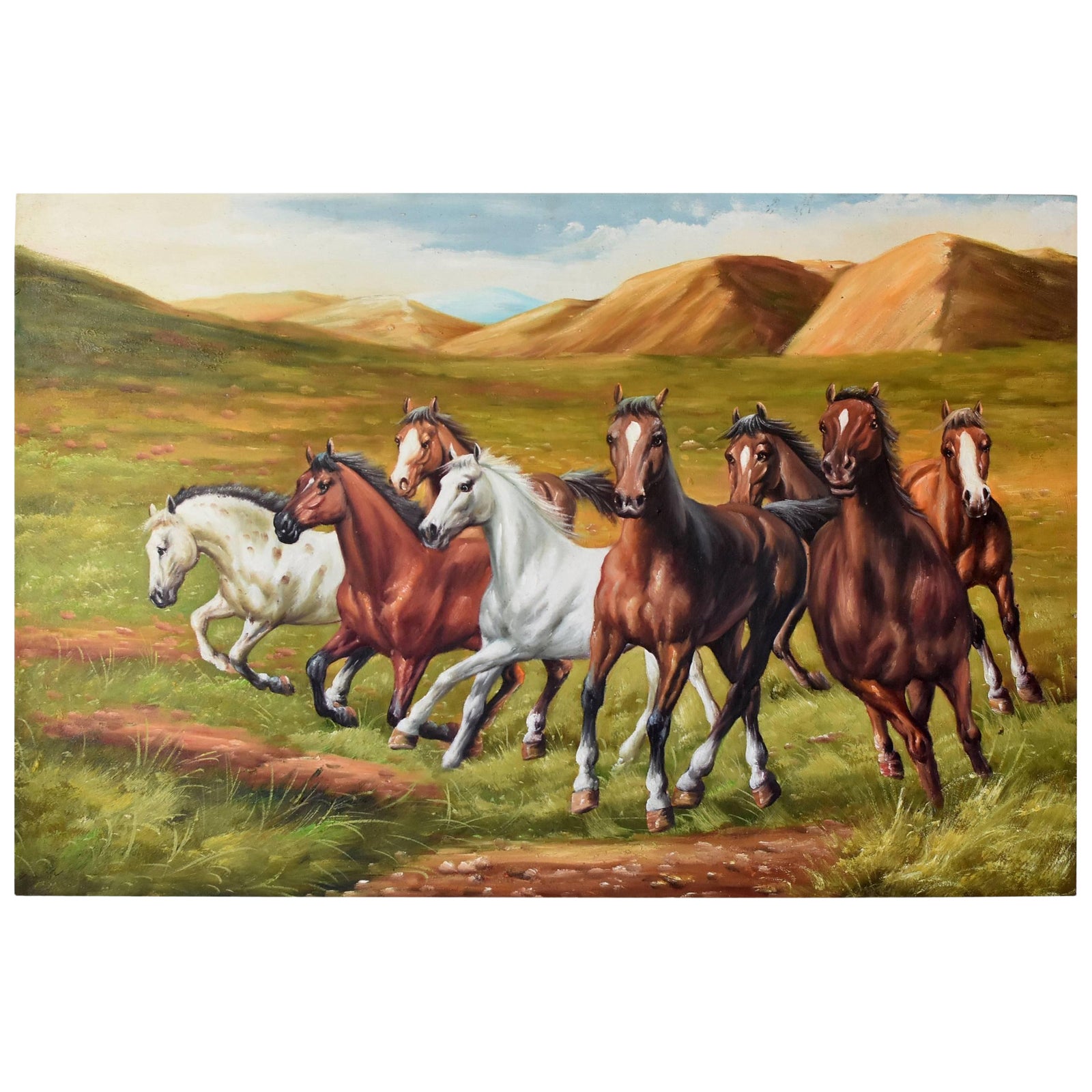 Horses Oil Painting, Signed Chairish