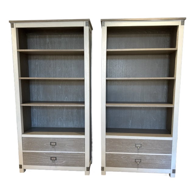 Modern Farmhouse Style Bookshelves (2) For Sale