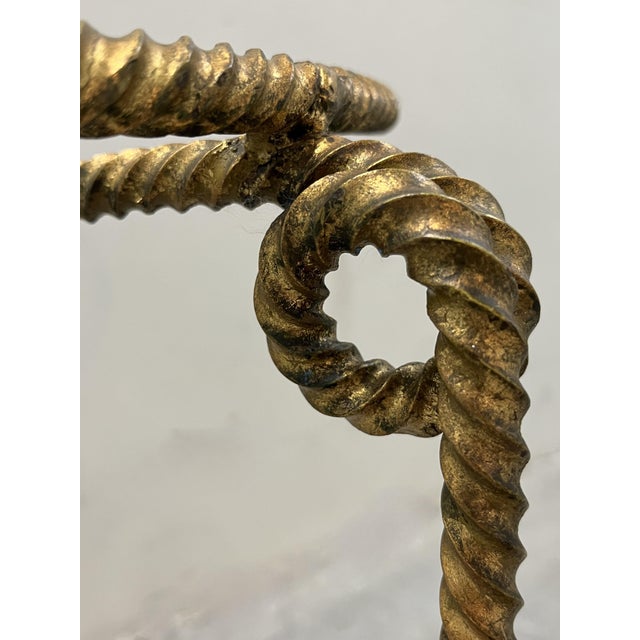 Gold Hollywood Regency Gilt Metal Side Table W/ Glass Top, 1960s Rope & Tassel Design For Sale - Image 8 of 17