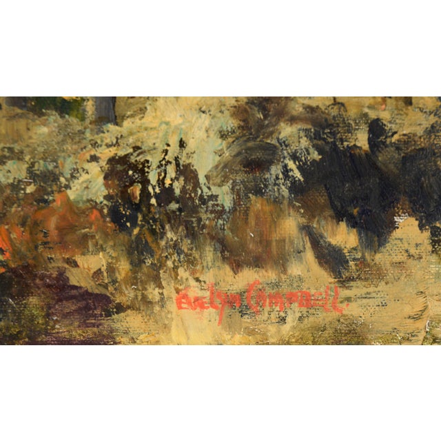 Autumn at the Cottage in the Woods - Landscape in Oil on Masonite by Evelyn Campbell For Sale - Image 4 of 5