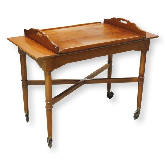 American Leopold Stickley Colonial Style Serving Cart W/Tray - Cherry For Sale - Image 3 of 8