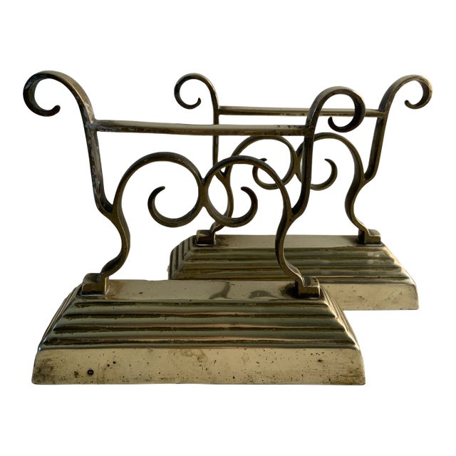 Vintage Brass Fireplace Tool Rests- Set of 2 For Sale