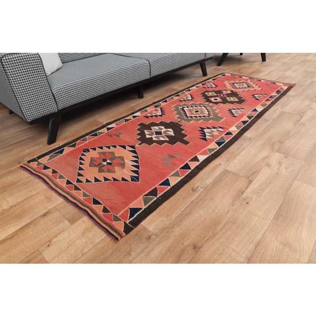 1970s Vintage Handmade Wool Cotton Pink Runner Rug For Sale In San Francisco - Image 6 of 11