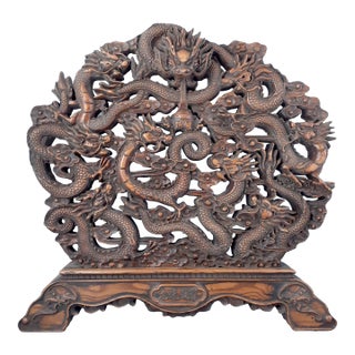 Republic of China Huanghuali Nine Dragons Table Screen For Sale
