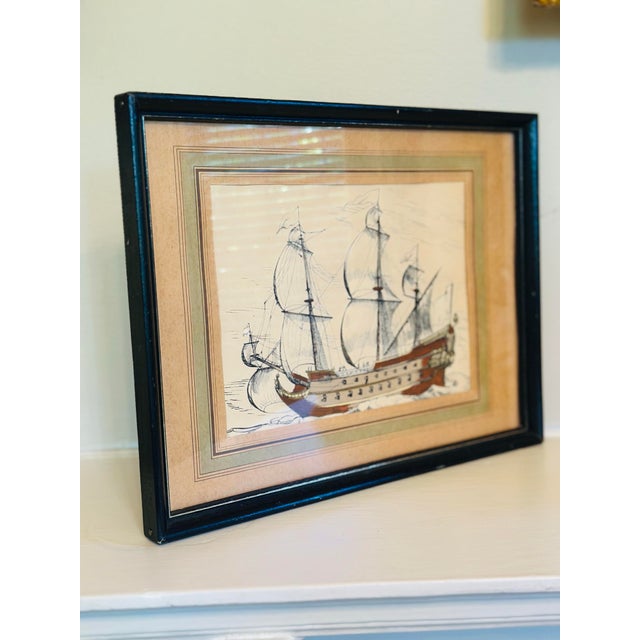 Paper Vintage Framed Nautical Print For Sale - Image 7 of 9