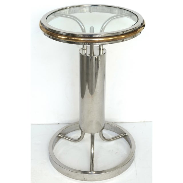 MidCentury Modern Round Chrome Cocktail Side Table W/ Brass Accents