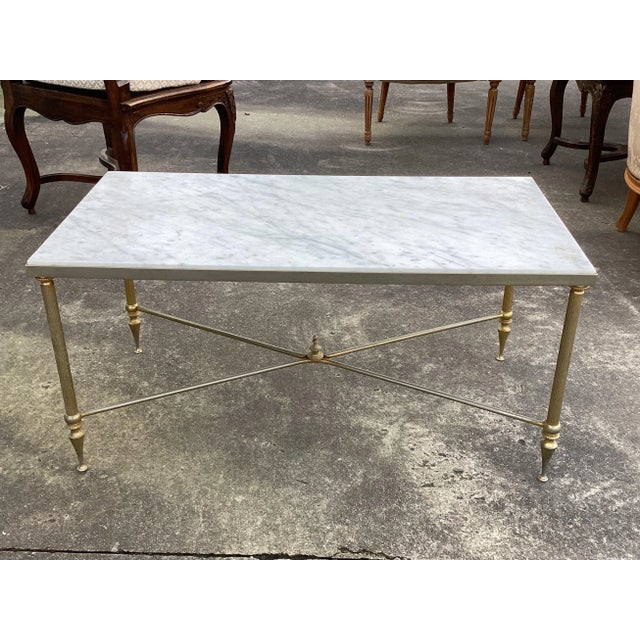 Metal French Marble & Brass Coffee Table For Sale - Image 7 of 7