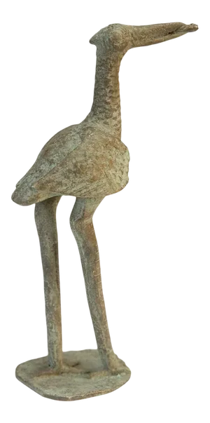 Vintage African Large Oxidized Bronze Stork Eating Fish