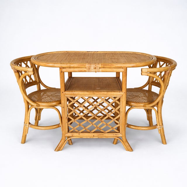 Beige Mid-Century Bamboo and Rattan Compact Dining Table and Chairs, 1970s, Set of 5 For Sale - Image 8 of 8