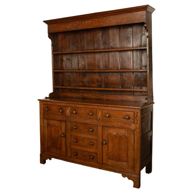 Traditional Antique 18th Century Georgian Oak Inlaid Welsh Dresser Plate Rack Sideboard 1780 For Sale - Image 3 of 11