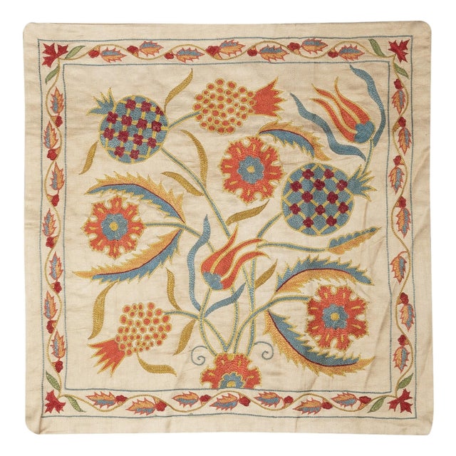 20"x20" 100% Silk Cushion Cover. Embroidered Lace Pillow. Modern Toss Pillow For Sale