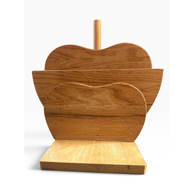 Unusually designed vintage wooden paper towel holder with a wonderfully sculptural, architectural silhouette. Constructed...