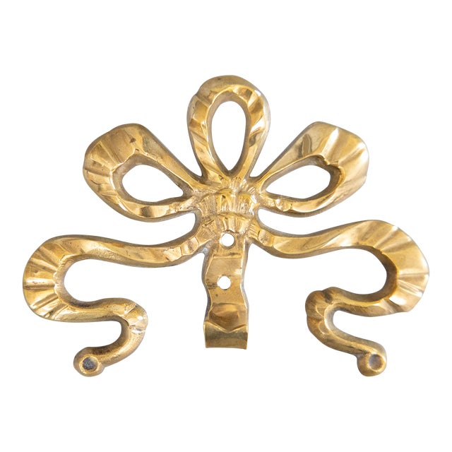 Vintage Brass Bow & Ribbon Wall Hook Hanger For Sale