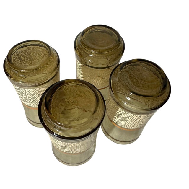 Glass Vintage Libbey Bolero Woodhue Smoke Brown Stripe Tweed Tumblers - A Set of 4 For Sale - Image 7 of 12