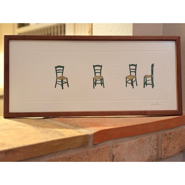 Vintage Greece 7 Embossed and Hand Painted Chairs Original Framed Art For Sale - Image 4 of 15