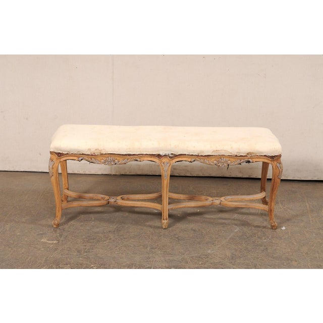 French Mid 20th Century 4 Ft French Long Bench, All Sides Carved For Sale - Image 3 of 10