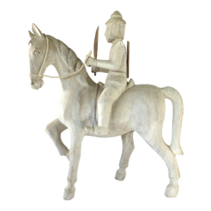 Large Vintage Japanese Man on Horse Figural Wooden Sculpture Statue