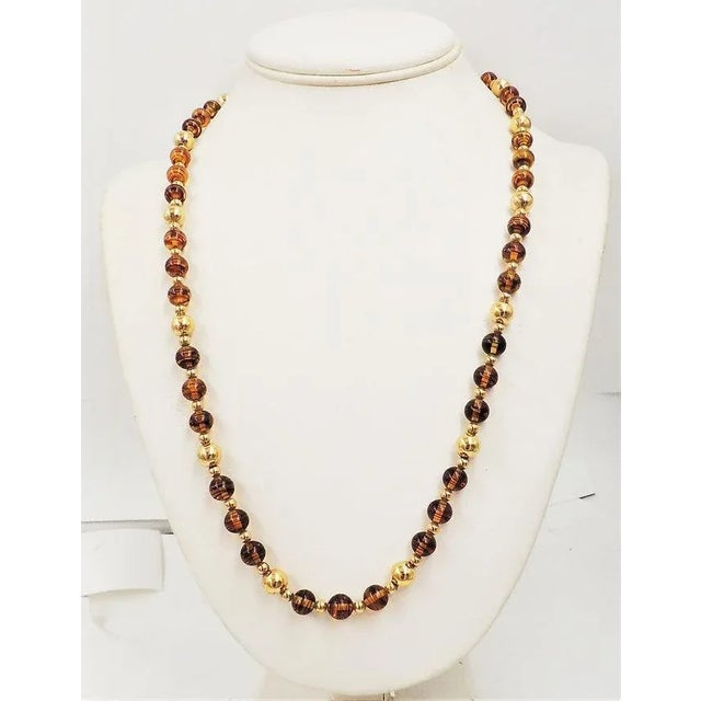 Gold Vintage 1980s Napier Faux-Tiger's Eye Beaded Necklace For Sale - Image 8 of 8