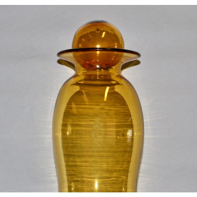 Tall Mid-Century Modern Amber Hand Made Blown Art Glass Vessel, Vase by Blenko For Sale In Miami - Image 6 of 13