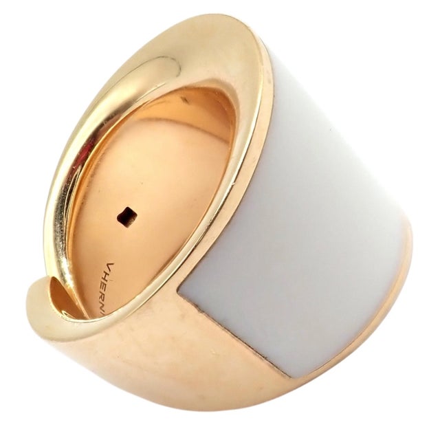 1990s Vhernier Rose Gold Vague Crossover Camuration Cacholong Ring Sz 6 For Sale - Image 11 of 16