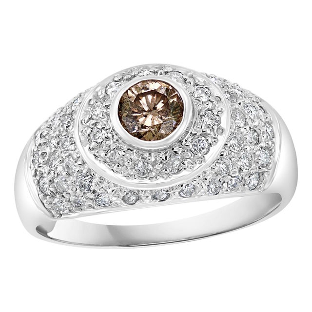 1.70 Carat Champagne & White Diamond Engagement Ring 14 Karat White Gold For Sale