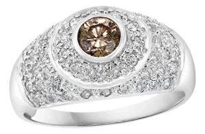 1.70 Carat Champagne & White Diamond Engagement Ring 14 Karat White Gold