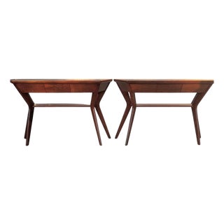 Panache Pair of Walnut Mid Century Modern Style Axel Consoles For Sale