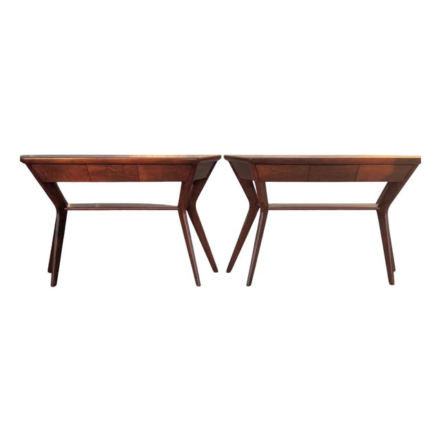 Panache Pair of Walnut Mid Century Modern Style Axel Consoles For Sale