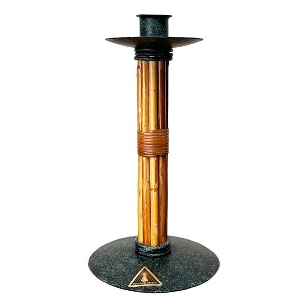 Postmodern Metal & Bamboo Candleholder from Wagner Design For Sale
