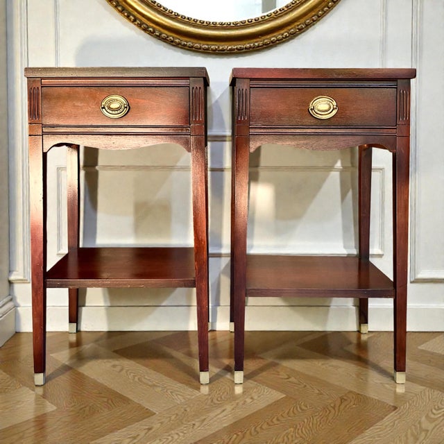 Rare Pair of Federal Mahogany Nightstands | Petite Vintage Bedside Tables For Sale - Image 10 of 10