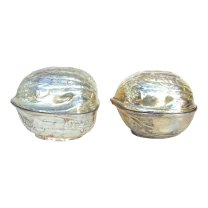 f.b. Rogers Silver Plate Walnut Shaped Trinket Boxes Keepsakes 1970 America Set