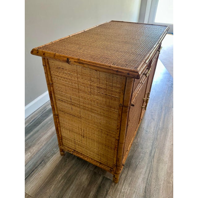 Vintage MCM Bamboo Rattan Woven Wicker Cabinet For Sale - Image 11 of 12