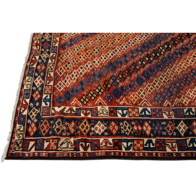 Islamic Rust Vintage Kurd Handmade Geometric Designed Wool Runner For Sale - Image 3 of 9