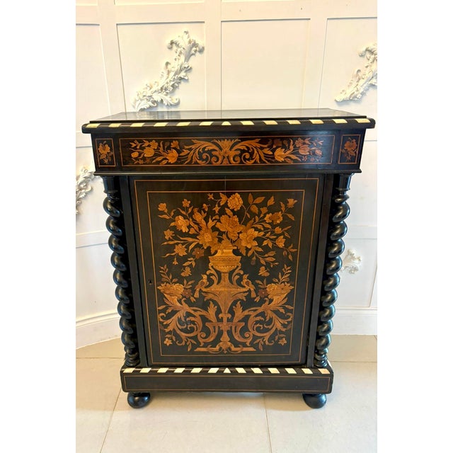 Antique Victorian Floral Marquetry and Ebonised Side Cabinet, 1860 For Sale - Image 17 of 18