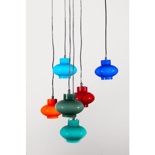 Multi-Colored Six Shades Cascade Pendant Designed from Peill & Putzler, 1968 For Sale - Image 9 of 14