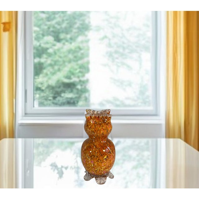 Antique Franz Welz Style Art Glass Orange Confetti Vase With Crimped Lip For Sale - Image 15 of 18