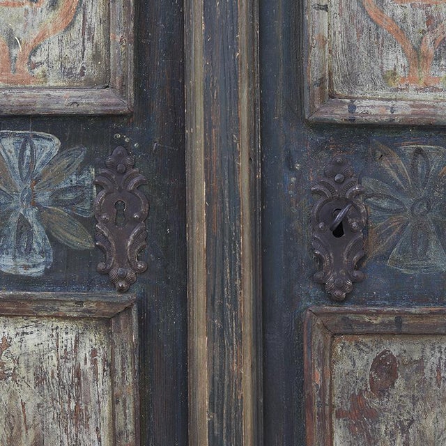 Antique Rustic Farmhouse Folk Art Painted Bridal Cabinet, 1882 For Sale - Image 11 of 18