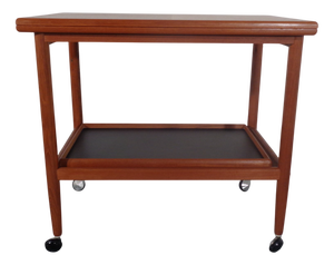 Teak Flip-Flop Expandable Cart with Removable Tray by Grete Jalk for Poul Jeppesens Møbelfabrik, Denmark, 1960s