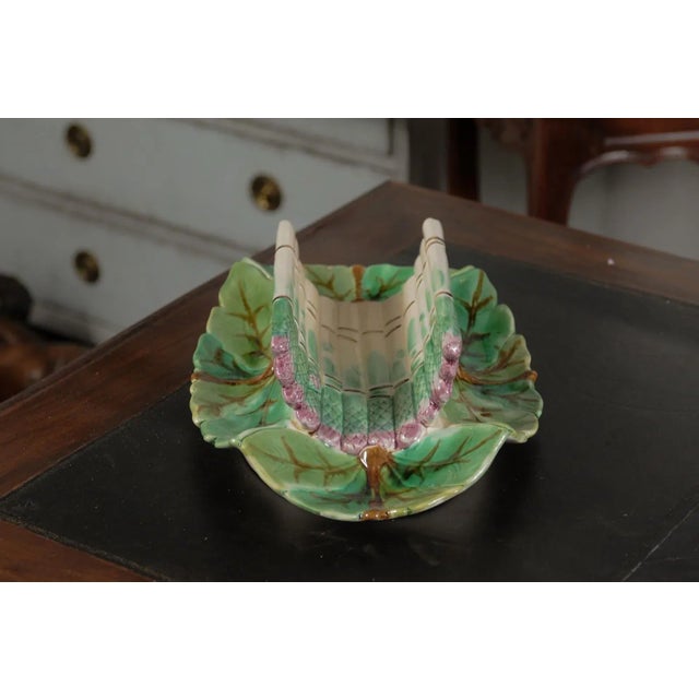 White French 19th Century Longchamp Majolica Asparagus Tray with Foliage Platter For Sale - Image 8 of 13