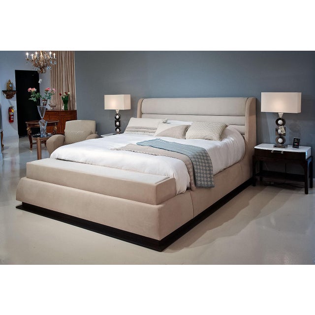 Italian Handcrafted Italian King Bed With Velvet and Nabuck Leather Upholstery For Sale - Image 3 of 4
