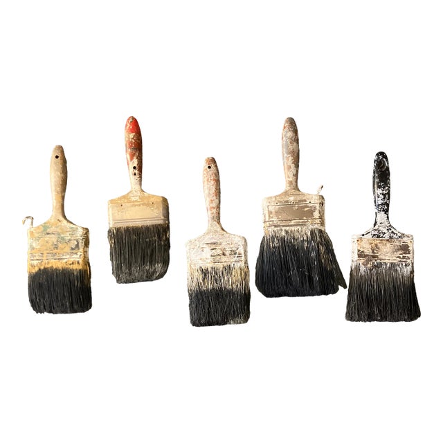 Original 1970s 5 Large Rustic Paintbrushes- Set of 5 For Sale