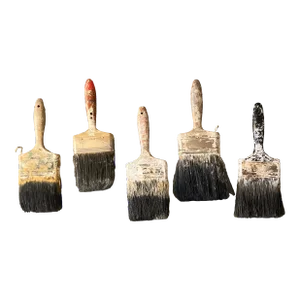Original 1970s 5 Large Rustic Paintbrushes- Set of 5