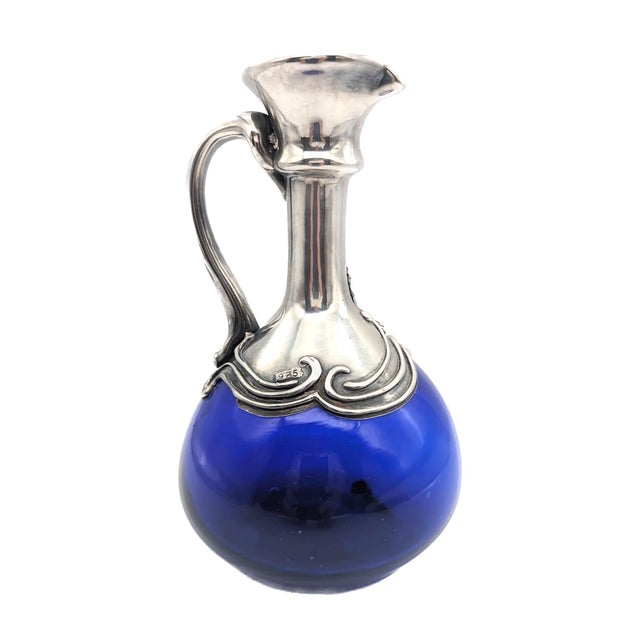 Traditional Vintage Israeli Blown Glass & Sterling Silver Carafe Pitcher For Sale - Image 3 of 11