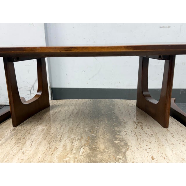 Wood Bertha Schaefer for M. Singer & Sons Walnut/Travertine Tables, Pair For Sale - Image 7 of 12
