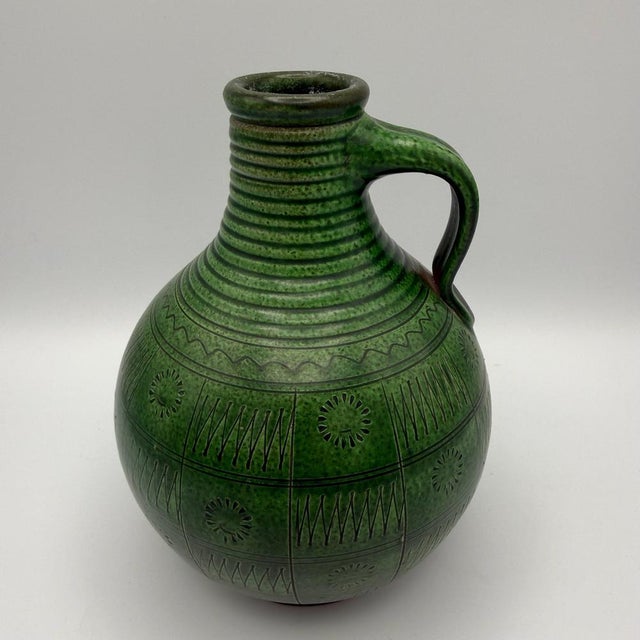 Green Green Ceramic Vase with Sgraffito Decor by Wilhelm Kagel, 1960s For Sale - Image 8 of 10