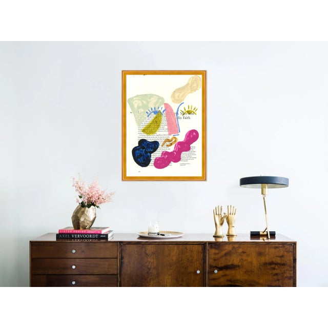 Contemporary Abstract Portrait in Blue Print by Virginia Chamlee in Gold Frame, XS For Sale - Image 3 of 4