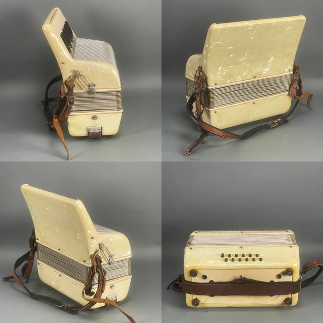 Early 20th Century Vintage La Tosca Ivory Accordion With Case Clean Baffles Made in Italy For Sale - Image 5 of 11