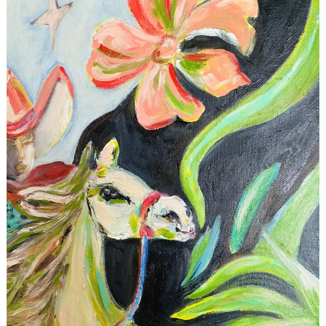 Original Cowboy & Horse Painting in Gold Bamboo Frame, Oil on Canvas ...