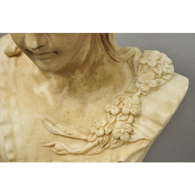 Stone Vintage Victorian Style Carved Marble Young Lady Maiden Bust Statue Sculpture For Sale - Image 7 of 16