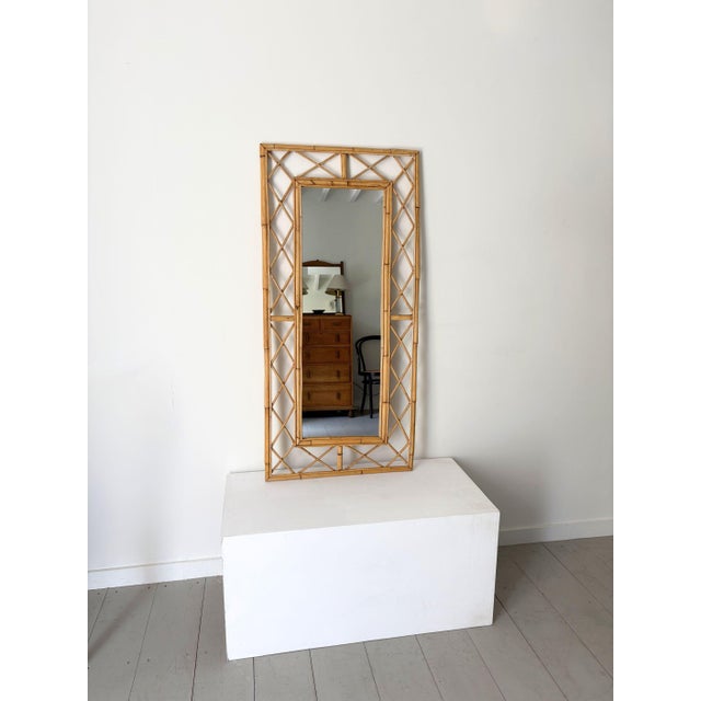 Mid-Century Diamond Lattice Bamboo Mirror, Italy, 1970 For Sale - Image 9 of 9